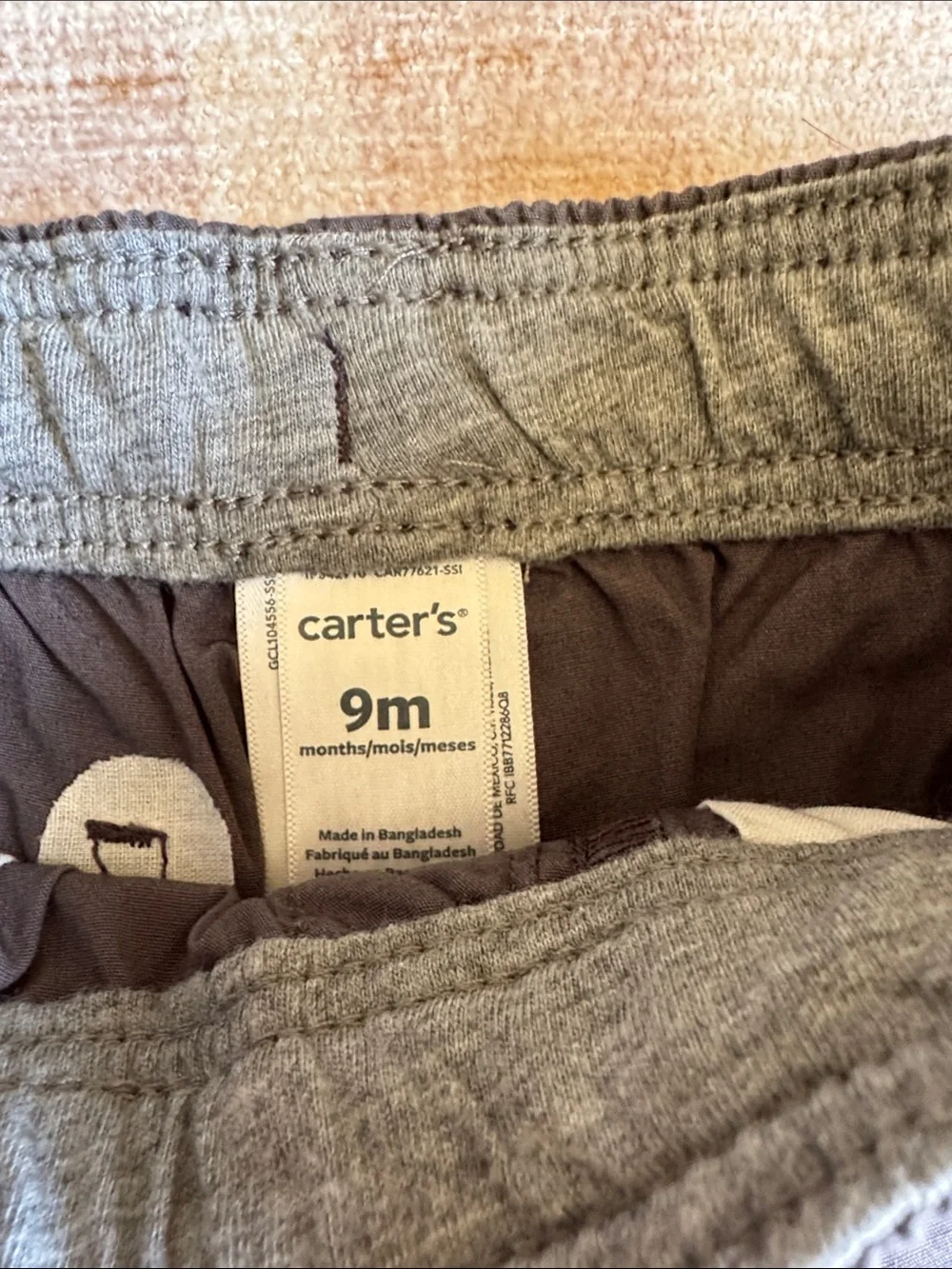 Carter's Baby Charcoal Drawstring Joggers Reinforced Knees size 9M NWT